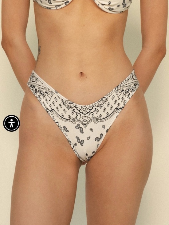 Montce Black and White Swim Lulu Bikini Bottom in Ivy Bandana NWT